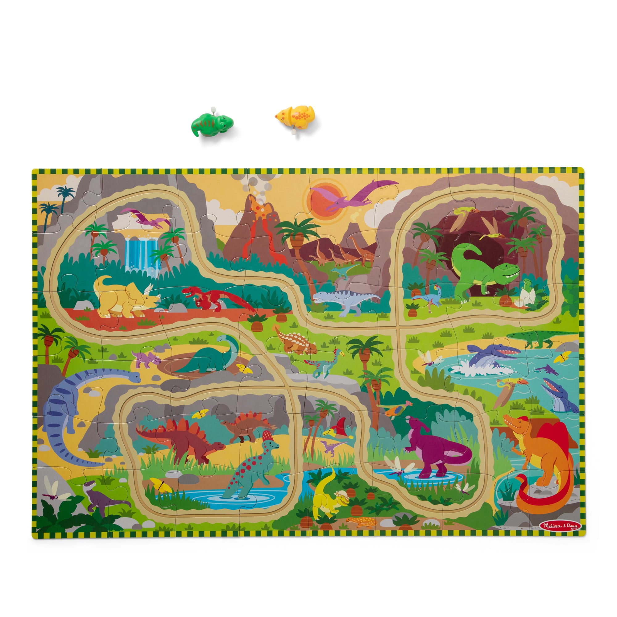 Melissa & Doug Dinosaur Adventure Tracks Floor Puzzle ?C 48 Pieces + 2 Wind-Up Dinosaurs
