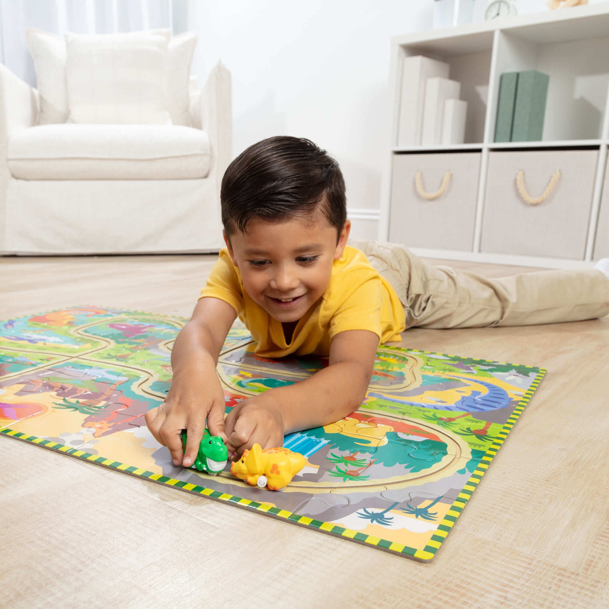 Melissa & Doug Dinosaur Adventure Tracks Floor Puzzle ?C 48 Pieces + 2 Wind-Up Dinosaurs - Image 6