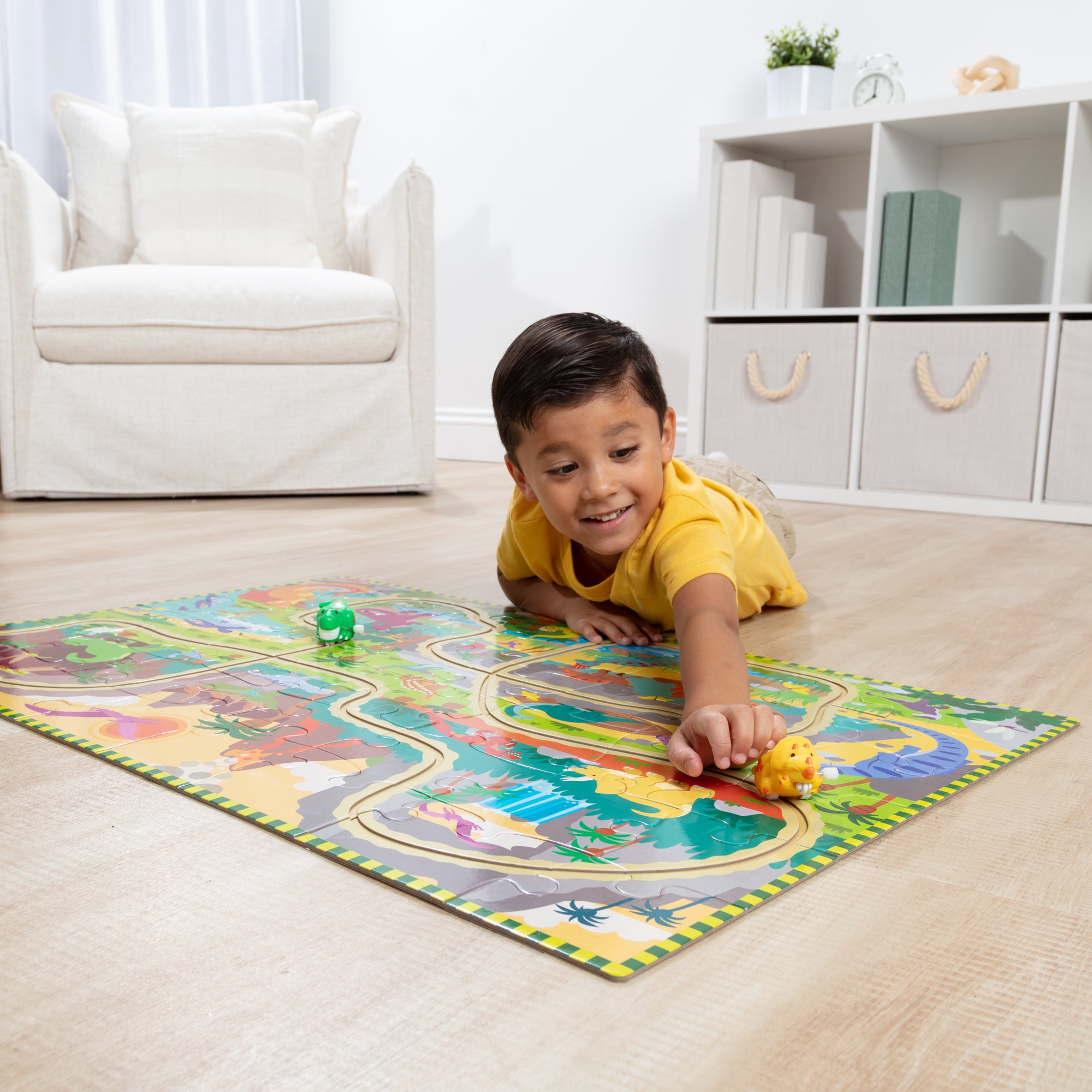 Melissa & Doug Dinosaur Adventure Tracks Floor Puzzle ?C 48 Pieces + 2 Wind-Up Dinosaurs - Image 4