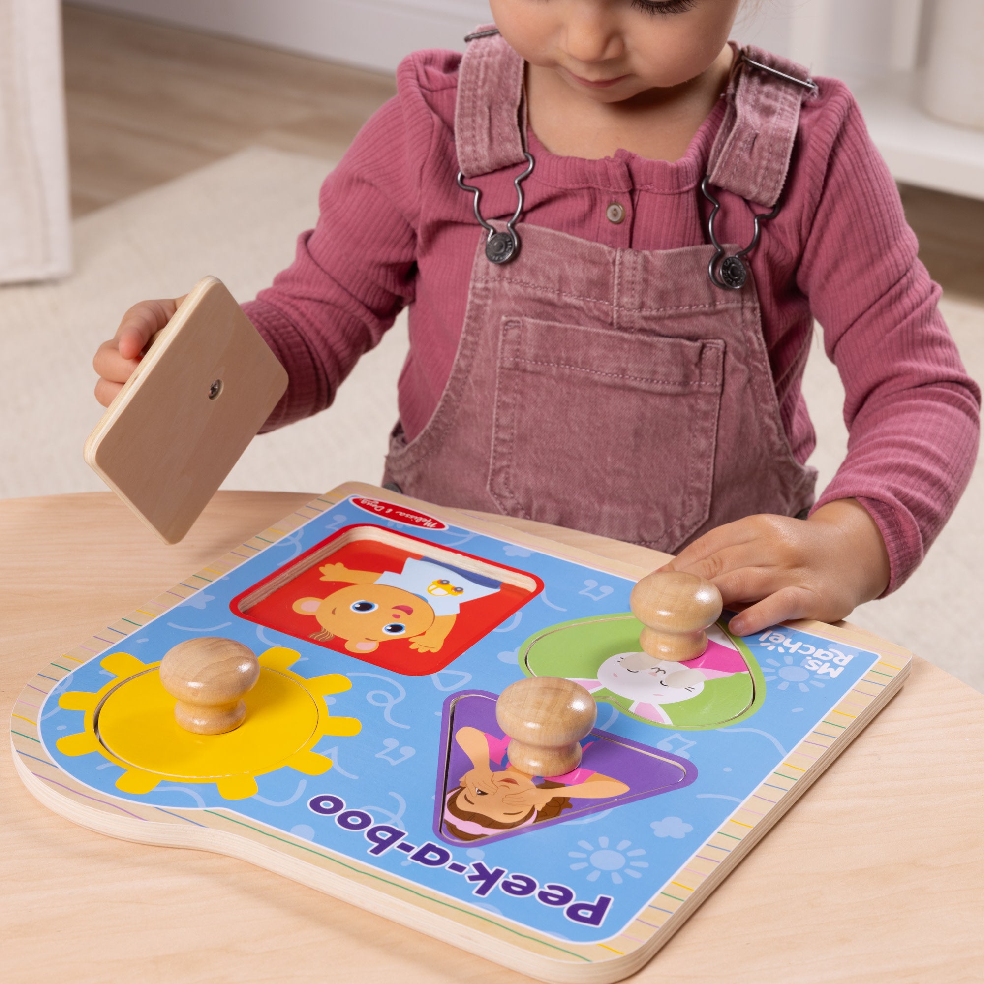 Melissa & Doug Ms. Rachel? Wooden Peek-a-Boo Jumbo Peg Puzzle ?C 4 Pieces - Image 2