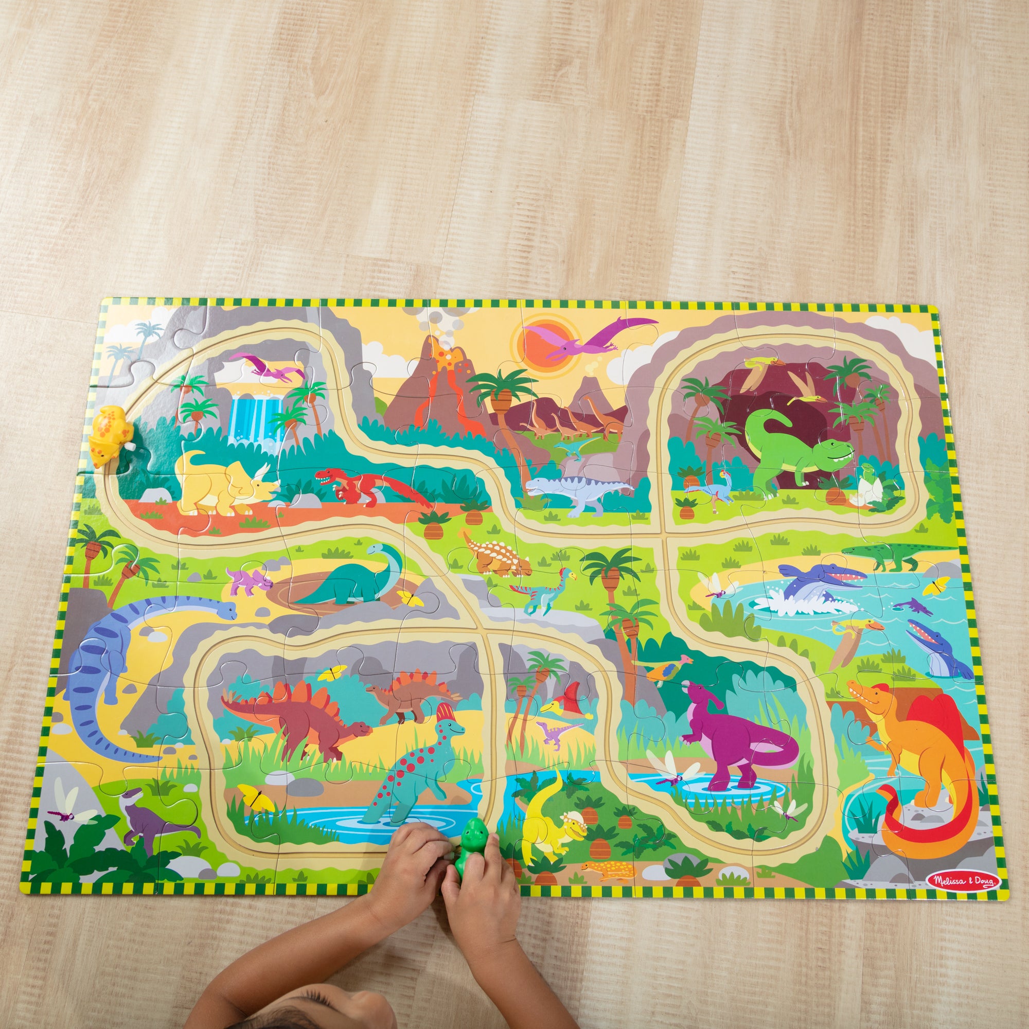 Melissa & Doug Dinosaur Adventure Tracks Floor Puzzle ?C 48 Pieces + 2 Wind-Up Dinosaurs - Image 7